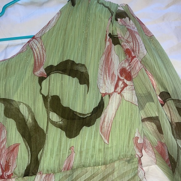 Express Green Floral One Shoulder Wrap Romper - Picture 5 of 5